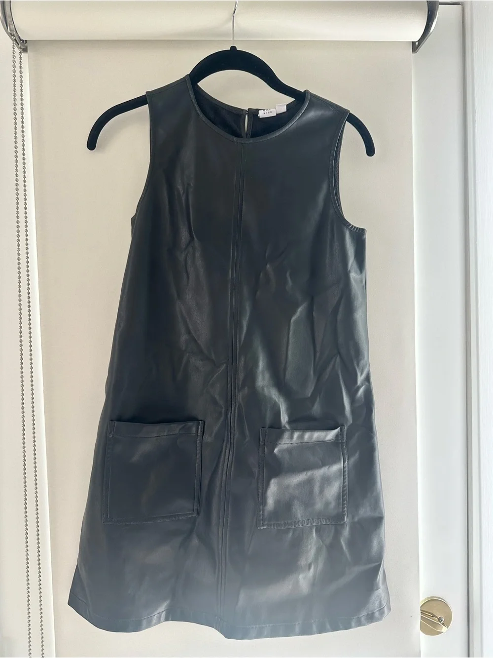 GAP Black Faux Leather Sleeveless Shift Dress with Front Pockets